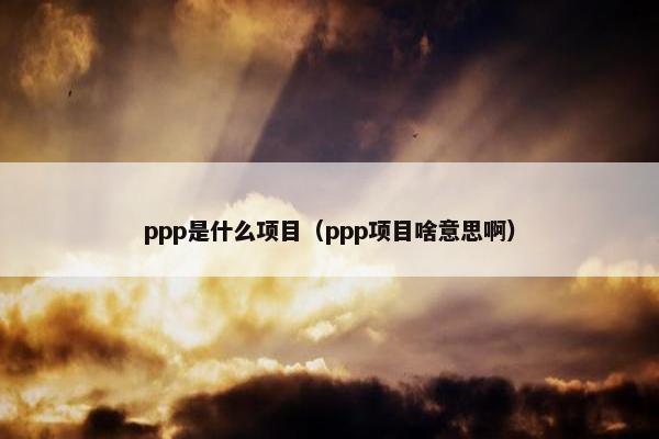 ppp是什么项目（ppp项目啥意思啊）