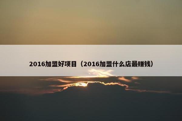 2016加盟好项目（2016加盟什么店最赚钱）